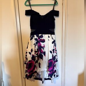 Xscape Navy, Magenta, and White Floral Dress
